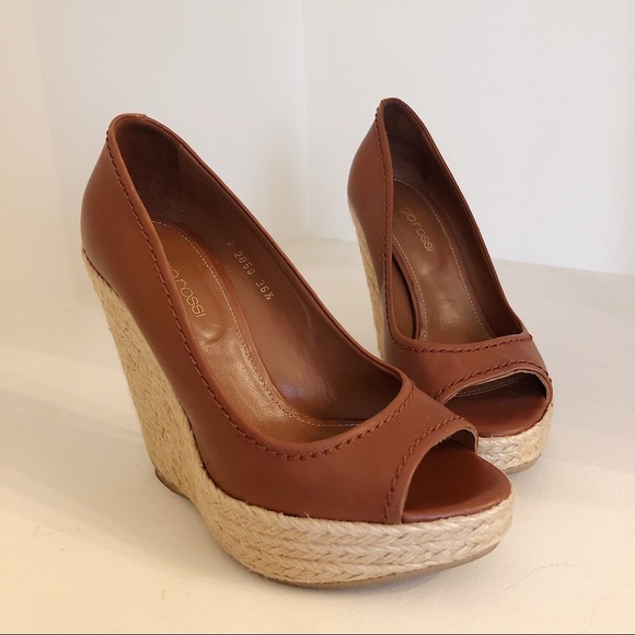 Sergio Rossi leather/braided cord peep toe wedges✨ - Picture 1 of 7